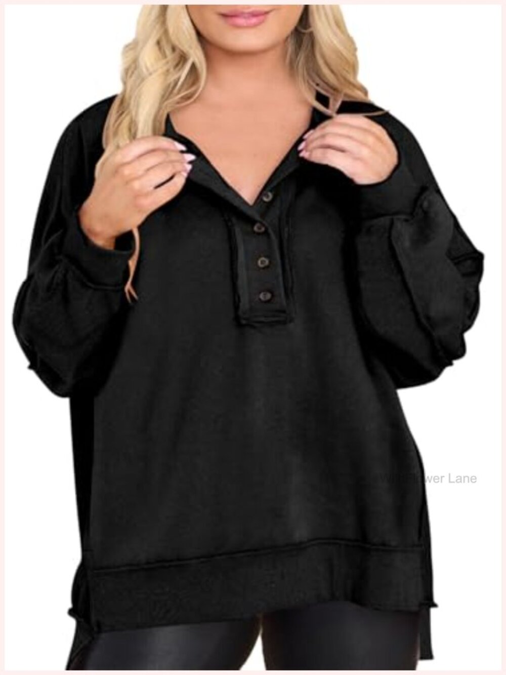 Plus Size Button Down V Neck Off Shoulder Sweatshirt Loose Fit Casual